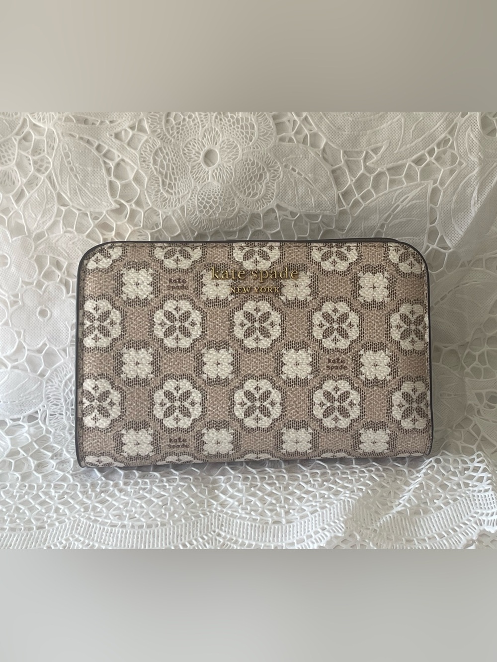 Kate Spade Spade Flower Monogram Coated  Canvas Compact Wallet K8944